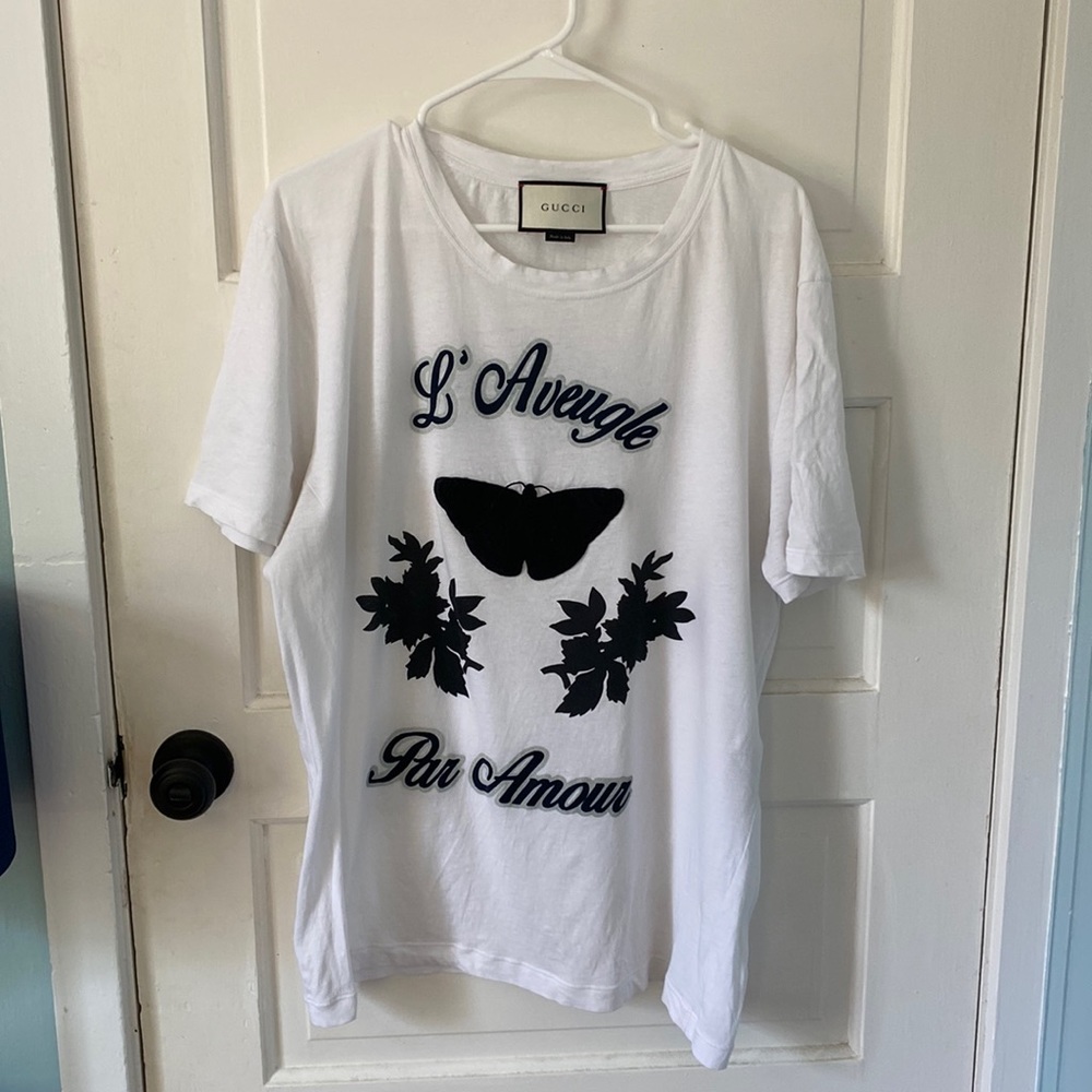 Gucci L’Aveugle Par Amour Butterfly Graphic Print Shirt